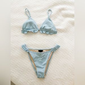 LA Hearts triangle ribbed bikini, M top, S bottom, sky blue